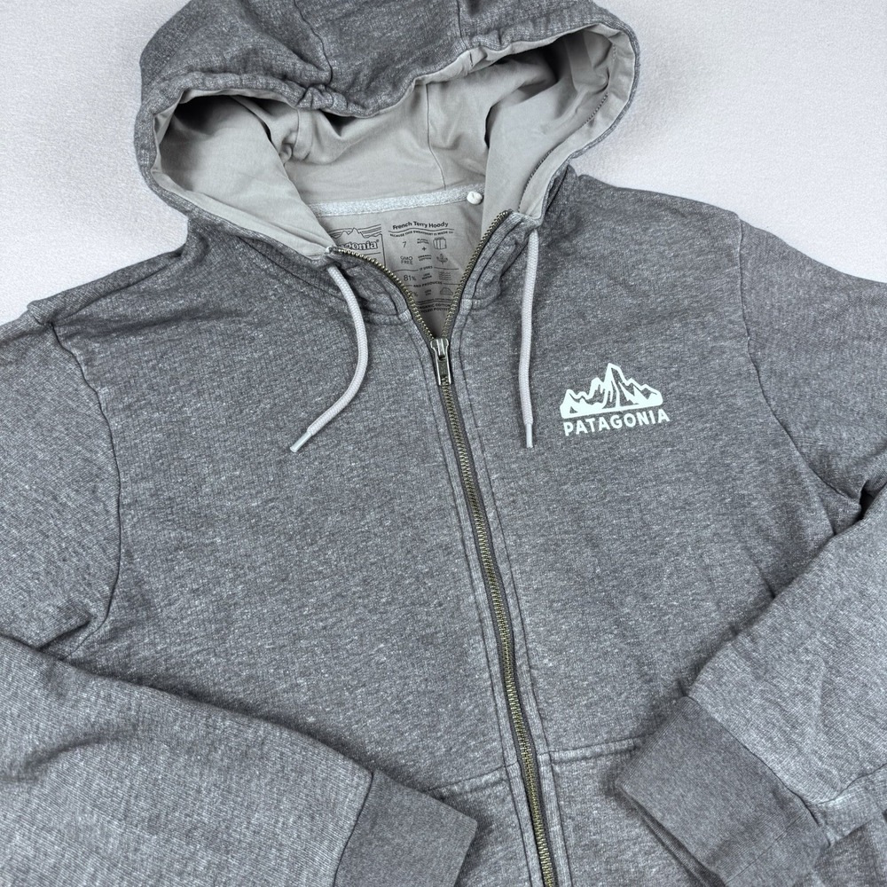 Patagonia French Terry Hoody Men S Gray Full-Zip Drawstring Logo Stretch Outdoor